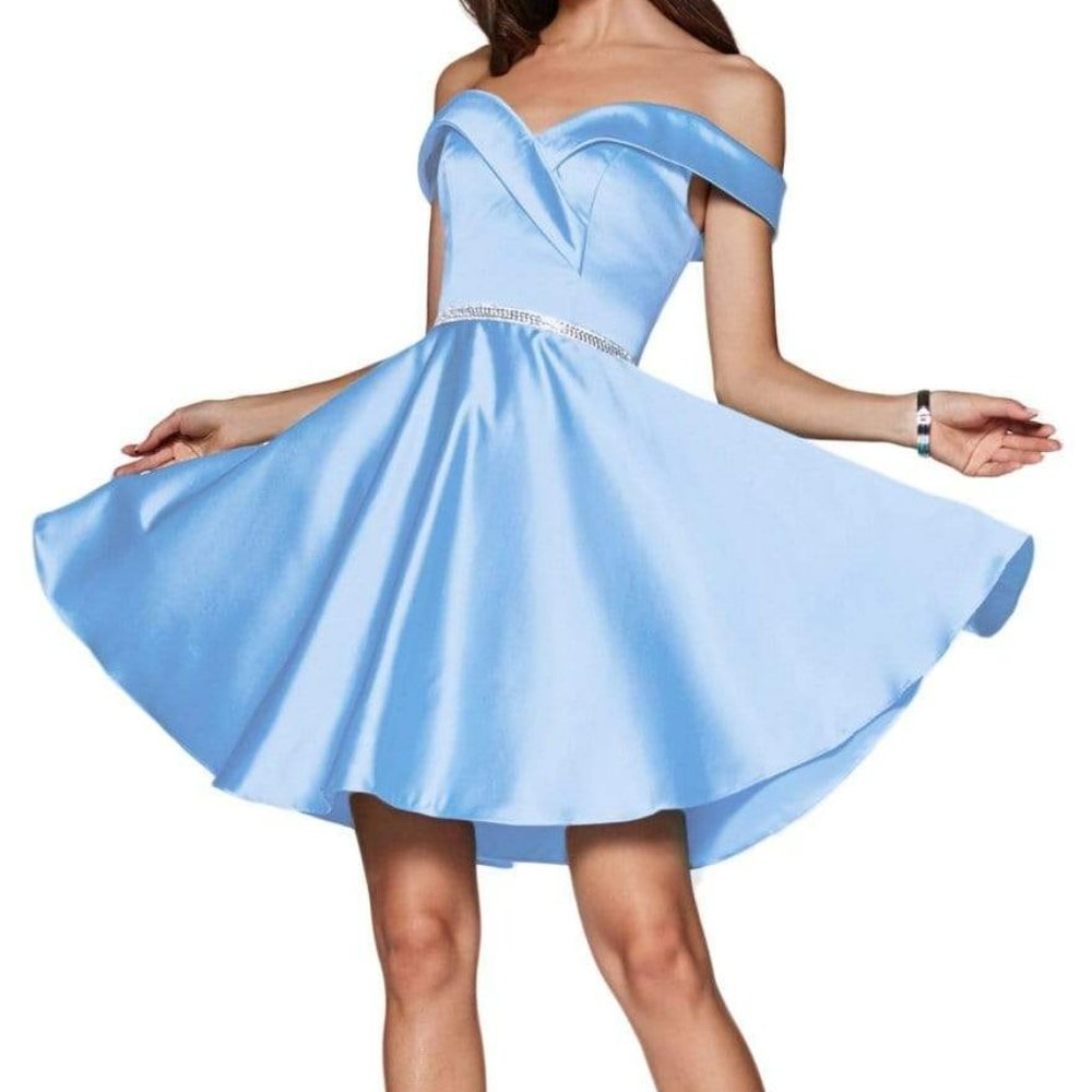 Short Off Shoulder Satin Dress by Cinderella Divine L